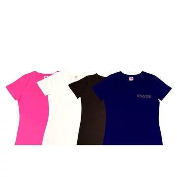 Hímzett V-nyakú póló, Lady-Fit, 4 színben – Pink-S Méret